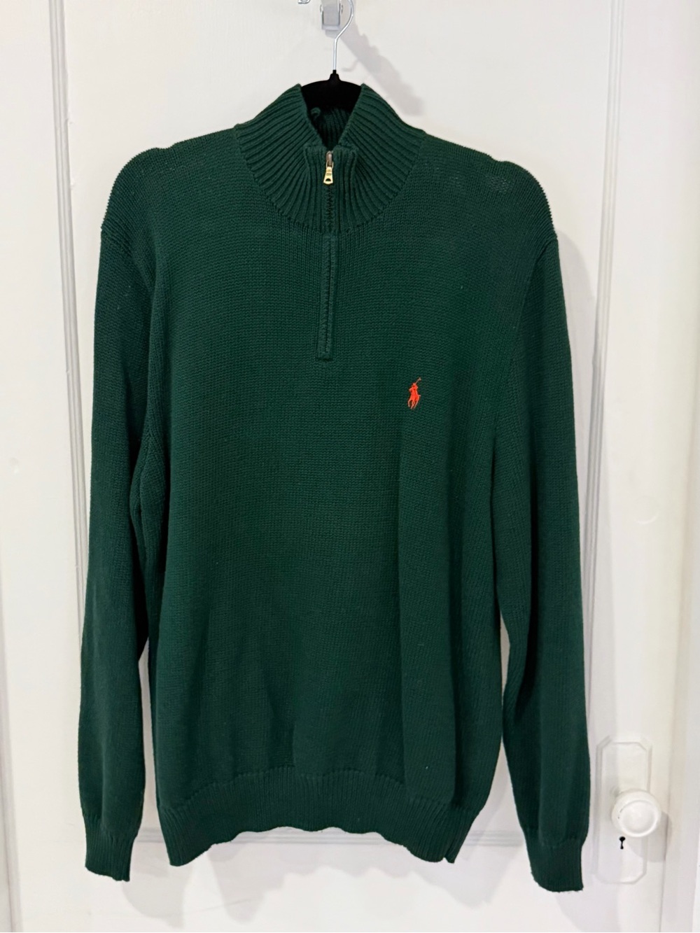 Ralph Lauren Men’s Forest Green Half-Zip Sweater with Red Pony